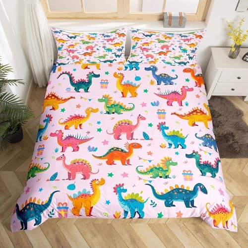 BJCJGGL 布団カバー セミダブル カラフルな恐竜 掛け布団カバー 3点セットポリエステル 防ダニ 抗菌防臭 通気吸湿 布団カバー 170x210 cm + 2 枕カバー 43x63 cm
