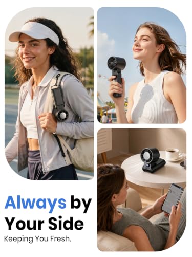 Image of 3-in-1 Handheld Fan Features a 4000mAh Rechargeable USB Battery, Making It Ideal for Travel, Camping, and Outdoor, Matte Black