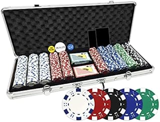 Da Vinci 500 Piece Executive 11.5 Gram Poker Chip Set with Case, 2 Decks of Plastic Playing Cards, Dealer Buttons and 2 Cut Cards - Dice Striped