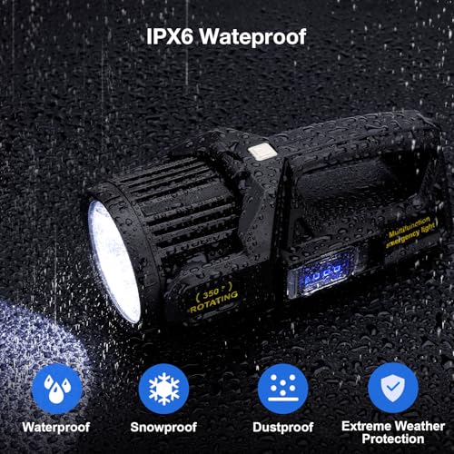 Image of Rechargeable Spotlight Outdoor, 2,000,000 Lumens Led Spot Light Flashlight with Solar Panels, 9 Modes Waterproof Handheld Spot Light for Outdoor Marine Boating Hunting