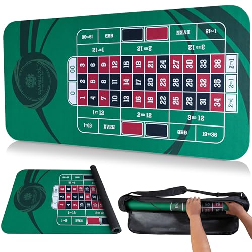 GAMBLUXE 70' X 35' Roulette Table Mat - Durable, Water-Resistant Roulette Mat Made of 3mm Thick Rubber, Reinforced with Sturdy Stitching - Portable Casino Roulette Mat with Carry Bag
