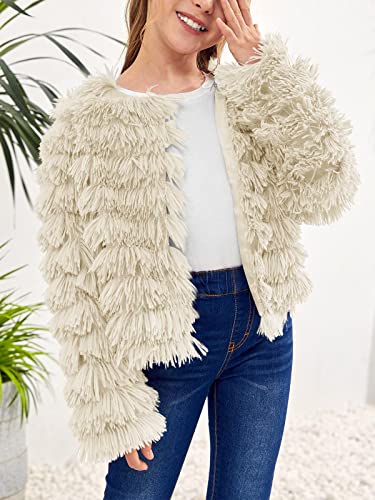 Image of Inorin Girls Open Front Cardigan Faux Fur Coat Warm Fuzzy Trendy Winter Vintage Parka Shaggy Party Outerwear Jackets Tops