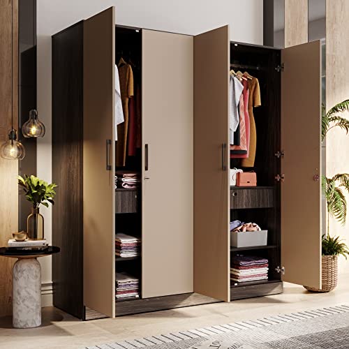 Image of Wakefit Wardrobe | 1 Year Warranty | Engineered Wood Almirah, Cupboard for Clothes Storage | 4 Door, 4 Shelves, 2 Drawers, 2 Hanging Space | Cashmere Plus - Wyoming Maple-Frappe