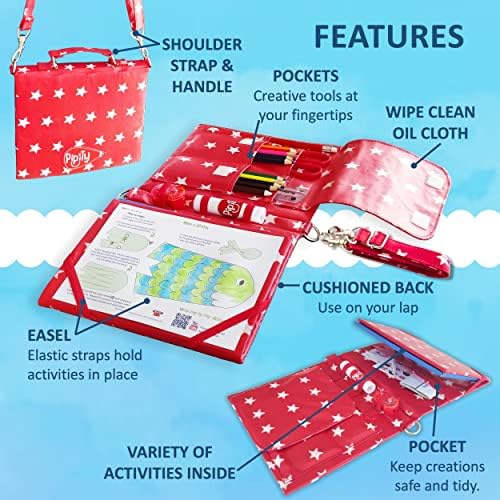 Pipity Art Set for Kids | Travel Activity Packs with Fun Drawing, Colouring, Arts & Crafts, Games Activities | Easel | Stationery Sets| Gifts for Creative Girls and Boys Ages 6,7,8,9+ | Red