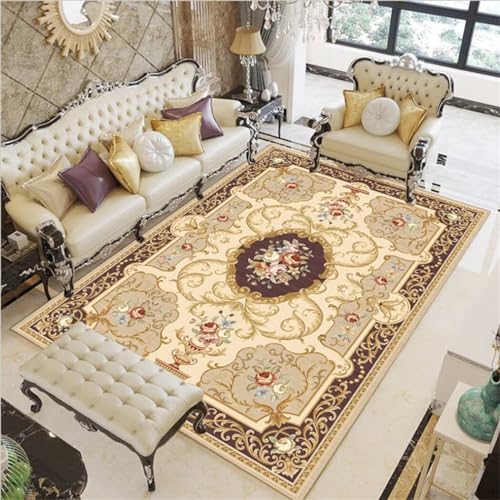 Tapis de salon unicolore crème 100x210 cm lavable et antidérapant