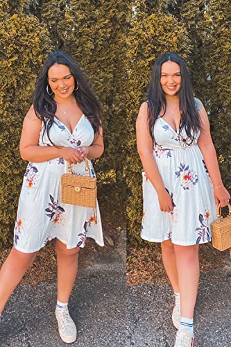 Image of STYLEWORD Womens Sundress Summer Floral Wrap V Neck Backless A-Line Casual Beach Midi Dress