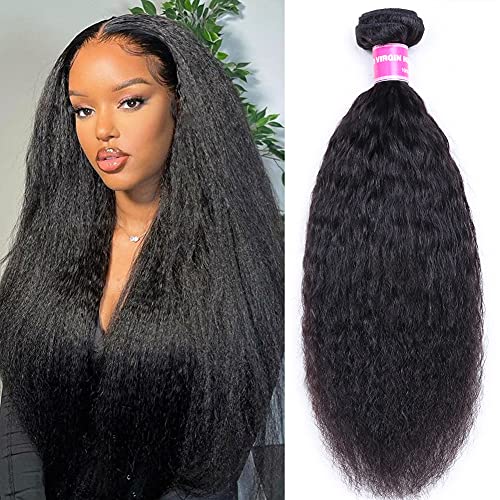Kinky Straight Human Hair Bundle Only 1 Bundle for Black Women 18 Inch MSGEM 9A Grade Unprocessed Brazilian Virgin Human Hair Bundle Yaki Straight Extensions Natural Color