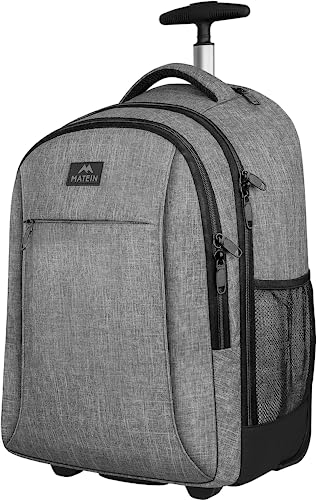MATEIN Rolling Backpack, Water Resistant Travel Laptop Backpacks with Wheels, Large Roller College Backpack Computer Bag Business Luggage Carry on for Men Women 17 Inch, Grey
