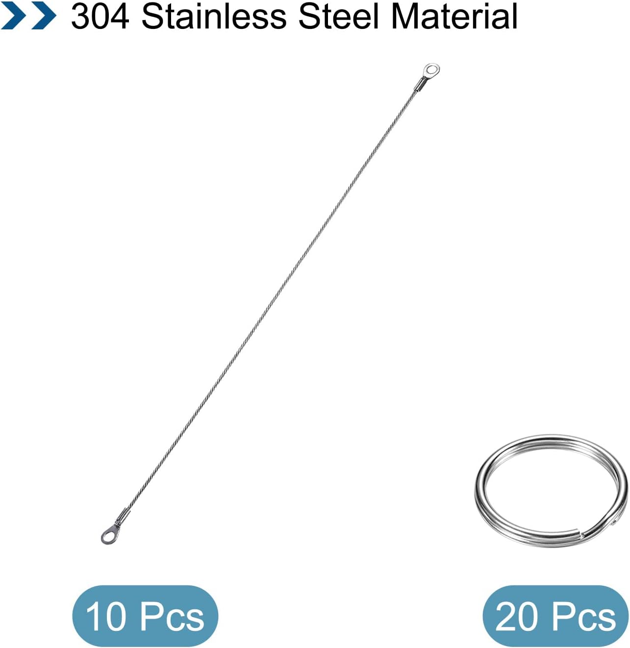 PATIKIL Stainless Steel Lanyard Cable 2mmx30cm, 10 Pack Eyelets Ended Security Wire Rope with 20 Pack Key Ring - Image 4