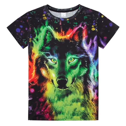 Weecreeture Boys Shirts 3D Graphic Tee Shirt Neon Colorful Animal Print Shirts for Boys and Girls 4-5 Years