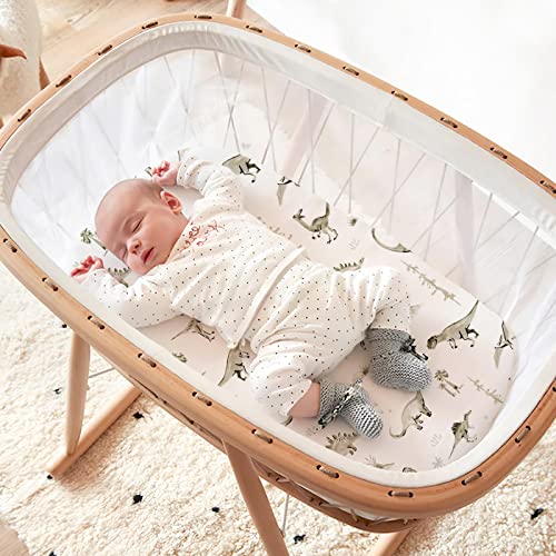 Stretchy Ultra Soft Fitted Bassinet Sheet Set 3 Pack, Universal Fit For Bassinets Baby Cradle Moses Basket Oval Rectangle Mattress Safe And Snug, Dinosaur World #TOP2