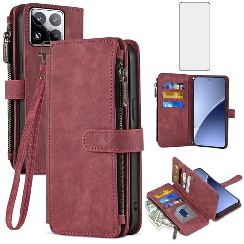 Coque Xiaomi 15 Pro housse portefeuille cuir PU rouge protection écran
