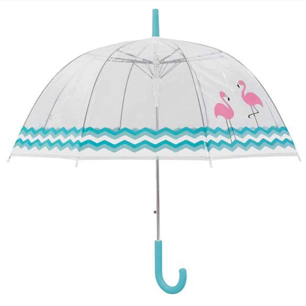 Flamingo Blue Waves Design Clear Dome Umbrella