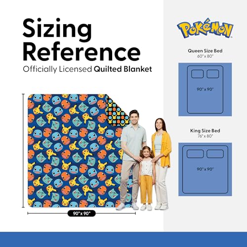 Image of Northwest Pokemon Striped Favorites Full /Queen Quilted Blanket, Cozy Fantasy Bedding for Gamers, Kids & Adults, Throw for Bedroom, Sofa, or Game Room Decor, 90 x 90 Inches