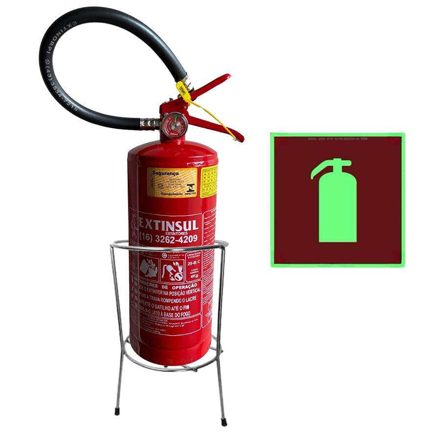 Kit Extintor 4kg ABC Incluindo Suporte Solo + Placa de Sinalização