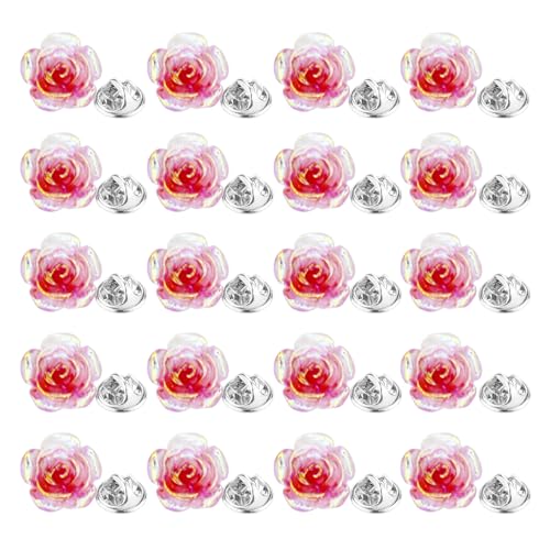 Image of 20 Pcs Enamel Rose Flowe Brooches Pins for Women Colorful Floral Brooch Flower Lapel Pin Badge Crafts Breastpin Jewelry Gift for Women Men Clothing Bags Backpacks Jackets Hat