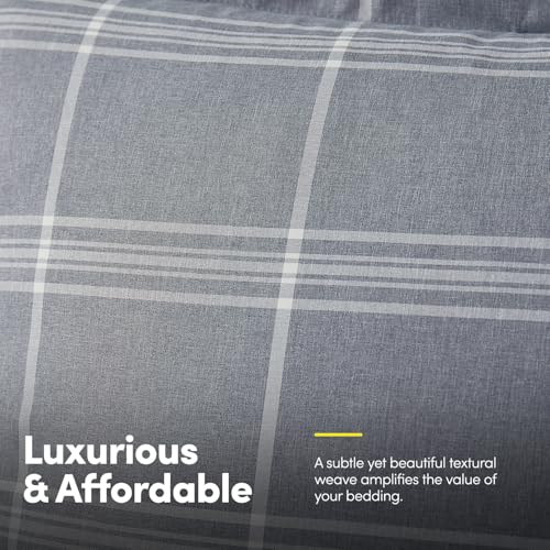 7 Piece Comforter Set Bag Solid Color All Season Soft Down Alternative Blanket & Luxurious Microfiber Bed Sheets, Full, Gray Plaid