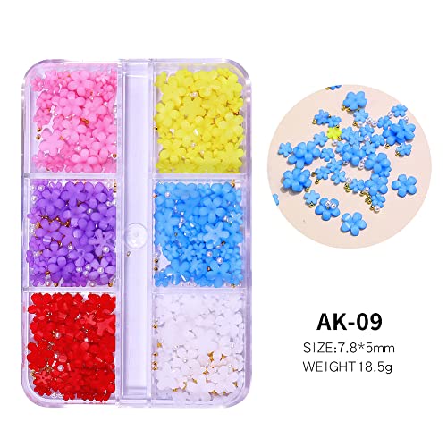 2 Boxes 3D Flower Nail Charms For Acrylic Nails, 12 Grids 3D Nail Art Flowers, Rhinestone White Pink Blue Cherry Blossom Light Change Spring Summer Acrylic Flowers For Nails With Pearls Manicure Diy Nail Decorations (Flower) #TOP1