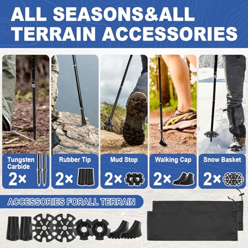 Hiking Poles 2 Pack, Aircraft-Grade Aluminum Alloy Trekking Poles for Hiking, Adjustable and Foldable Design Hiking Sticks, EVA Sweat-Absorbent and Non-Slip Handle for Men, Women, Seniors - Image 6