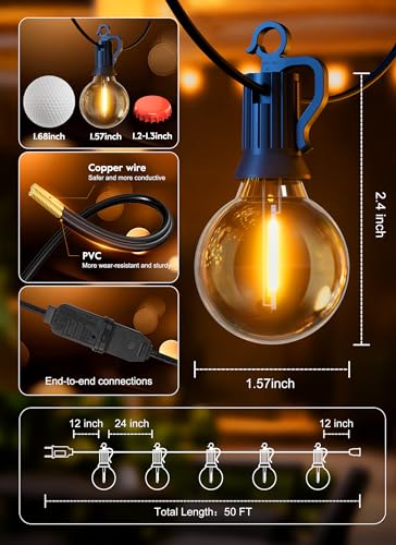 Brightown Outdoor String Lights - Connectable Dimmable LED Patio String Lights with G40 Globe Plastic Bulbs, All Weatherproof Hanging Lights for Outside Backyard Porch - Image 8