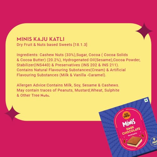 Image of GO DESi - Minis Dark Chocolate Kaju Katli | Made with whole cashews | Fusion Sweets | Sweets Gift Pack | 9 pieces