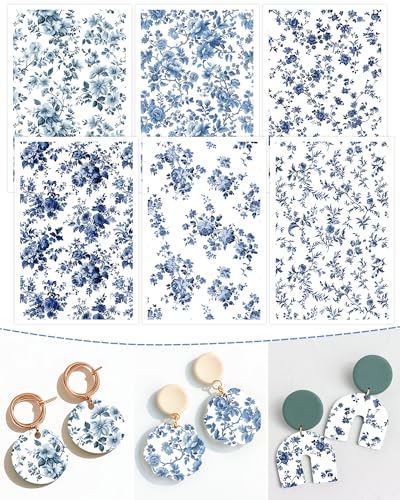 Puocaon Blue Flower Clay Transfer Paper - 18 Pcs Traditional...