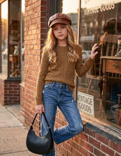 Image of Arshiner Girls Sweaters Long Sleeve Crew Neck Pullover Sweater Jumper Tops