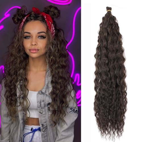 TAOYEMY Deep Wave Crochet Curly Braiding Hair 22 Inch 3 Packs Ocean Wave Crochet Hair Extensions Synthetic Curly Crochet Hair For Women (4#