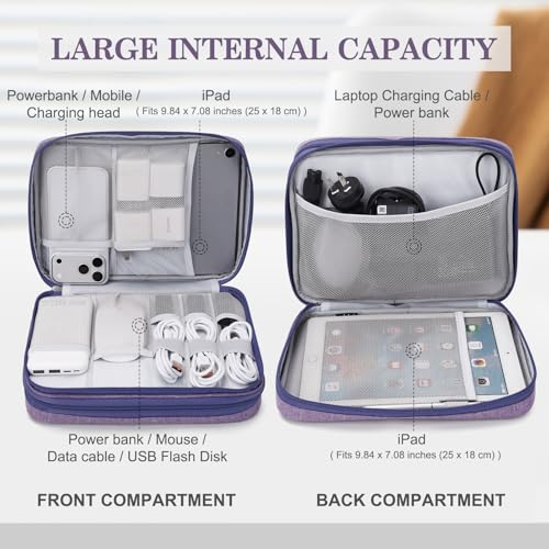 Image of FYY Electronic Organizer, Extra Large Travel Cable Organizer Bag Pouch Portable Waterproof Double Layers All-in-One Storage Bag for iPad, Cable, Power Bank, Laptop Charger for Office /Home, Dark Purple
