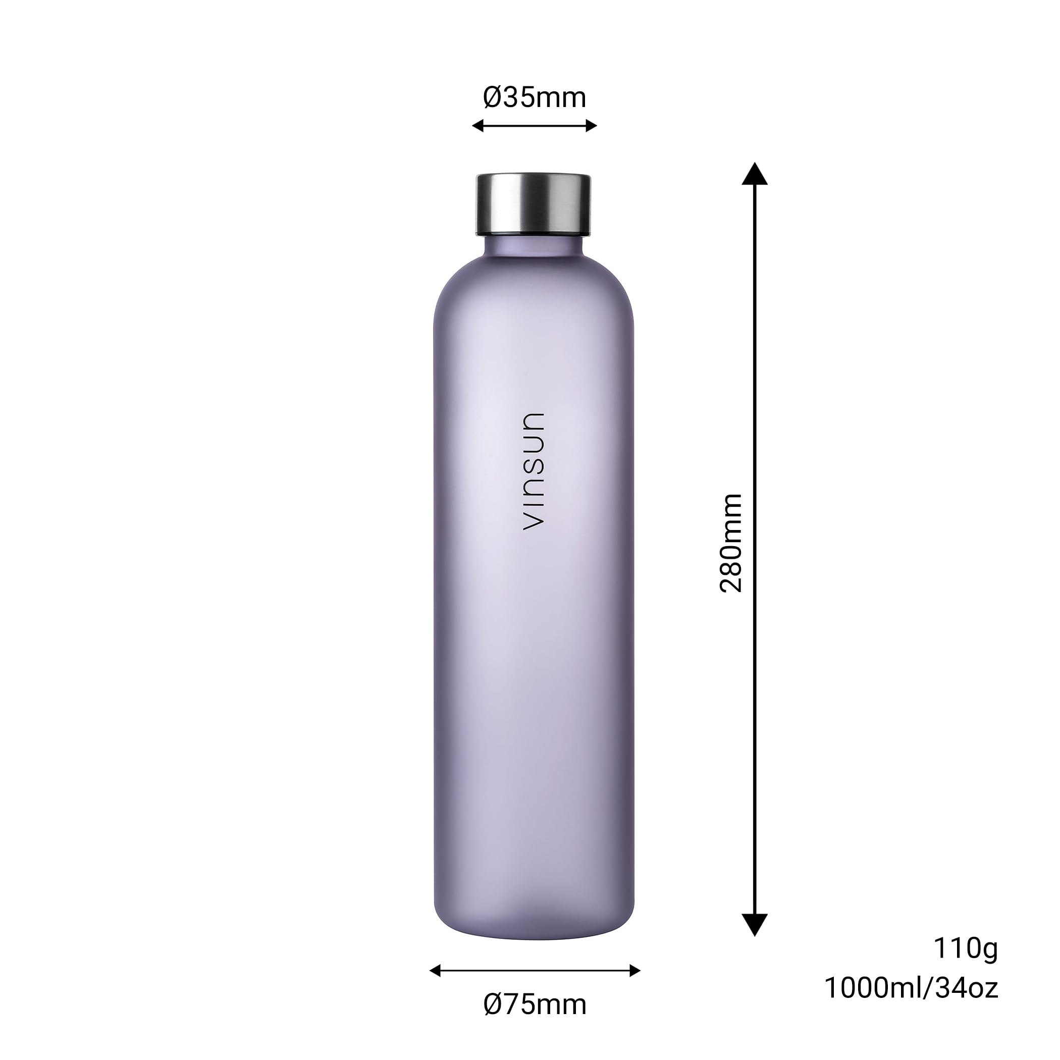 VINSUN Borraccia 1 Litro - a Prova di Perdite, Senza BPA, Tritan, Riutilizzabile - Bottiglia Acqua per Sport, Scuola, Università, Bici, Ufficio, Palestra