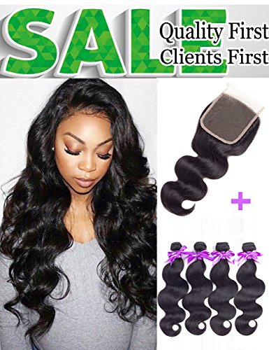 Brazilian Virgin Body Wave 4 Bundles With Closure 8A Unprocessed Brazilian Human Hair Bundles With Closure Free Part Natural Color Brazilian Body Wave with Closure