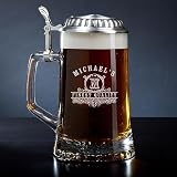 Engraved Beer Stein Mug with Pewter Lid 16 oz - Personalized Beer Tankard