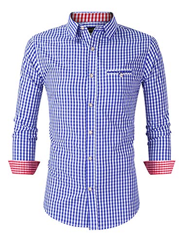 GloryStar Men's Button Down Dress Shirts Slim Fit Plaid Shirt for German Bavarian Oktoberfest and Lederhosen2