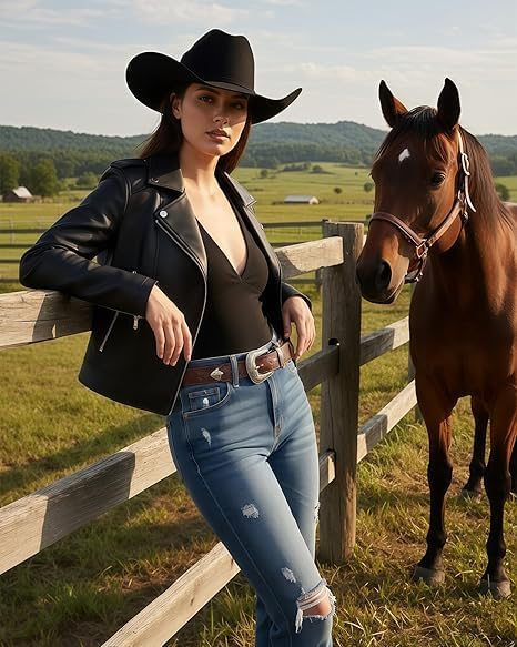 Image of Women's Black Faux Leather Biker Jacket, Moto Style
