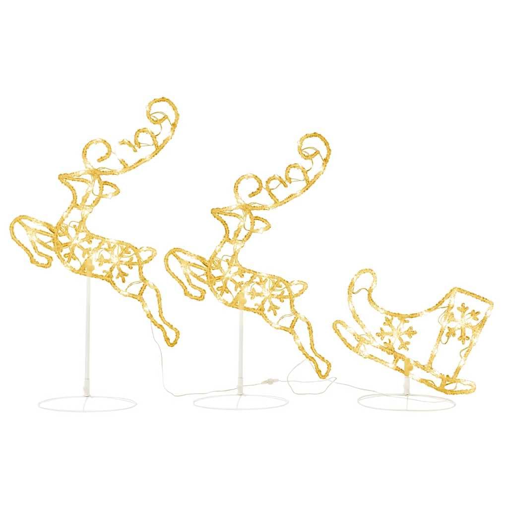 Acryl Weihnachts Deko Rentier mit Schlitten, 72 LED Warmweiß, 8 Leuchtmodi, Dekorative Weihnachtsbeleuchtung für Innen und Außen, 102.4 Zoll Set