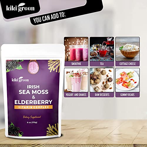 Kiki Green Irish Sea Moss And Sea Moss Elderberry Powder Set Of 2 For Immune Support Mineral Complex #TOP7