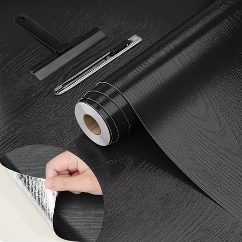 WADILE Papier Peint Effet Bois Autocollant 40×200 cm, Vinyle Étanche Auto-adhésif pour Cuisine et Meubles, Amovible Anti-huile – Avec Raclette et Couteau...