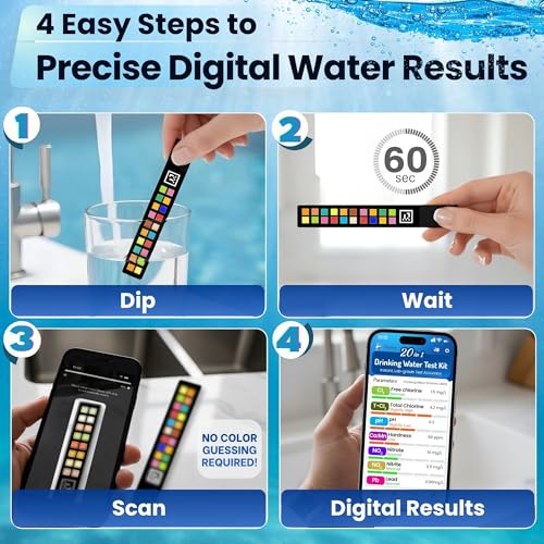 Image of 20-in-1 Drinking Water Test Kit with App, Digital Water Tester for Drinking Water, Home Water Test Kit, Well Water Testing Kit, Water Test Strips for Lead, Hardness, Chlorine, Nitrate & more