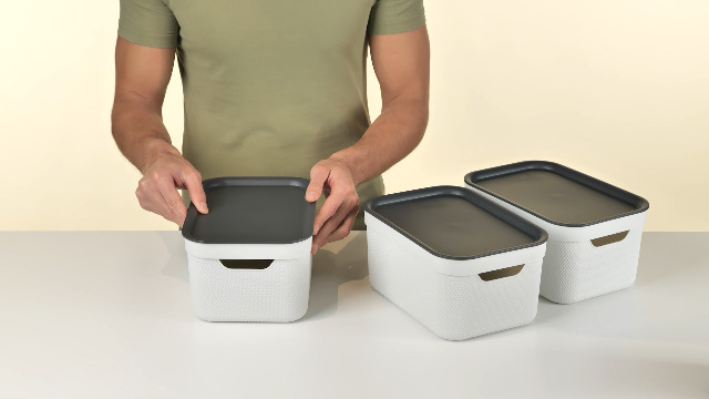 Scatole Portaoggetti Rotho Jive Dekobox - Set 3, Bianco/Antracite, 5L, Riciclate - Foto 6