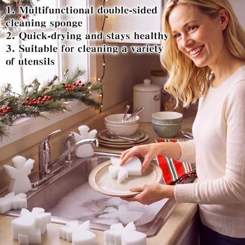 Image of Tioncy 12 Pack White Angel Christmas Kitchen Sponges Bulk | Christmas Angel Dual Sided Scrubber Sponges, Dishwashing Kitchen Cleaning Accessories for Household Supplies