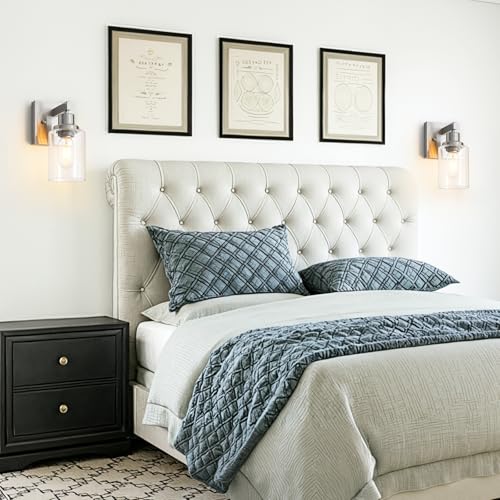 Image of Bathroom Wall Sconces Set of 2,Brushed Nickel Wall Sconce,Vanity Light with Clear Glass Wall Mounted Light Fixture,Farmhouse Wall Lamp for Bedroom Living Room Mirror Hallway