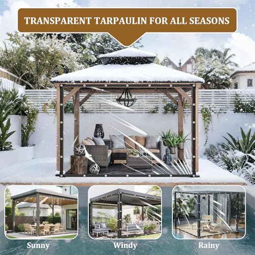 Image of Clear Tarp 3x6ft with Grommets Thickened 14Mil Clear Tarps Heavy Duty Waterproof Tear Resistant PVC Vinyl Reinforced Edges for Small Patio Porch and Outdoor Greenhouse Plant Cover