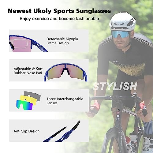 Ukoly Cycling Sunglasses For Men Women With 3 Interchangeable Lenses, Polarized Sports Sunglasses, Baseball Sunglasses #TOP3