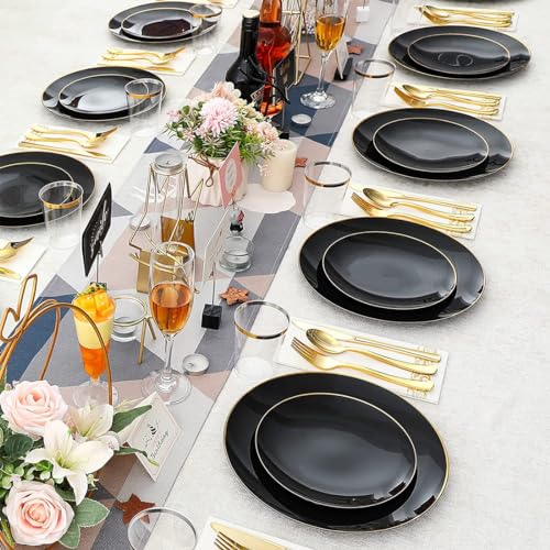 GJIE 150 Elegant Gold Plastic Cutlery Set - 50 Knives, 50 Forks, and 50 Spoons - Hand Washable and Reusable Heavy Duty Tableware for Weddings Birthday Party and Events (150 Pcs) - Image 5