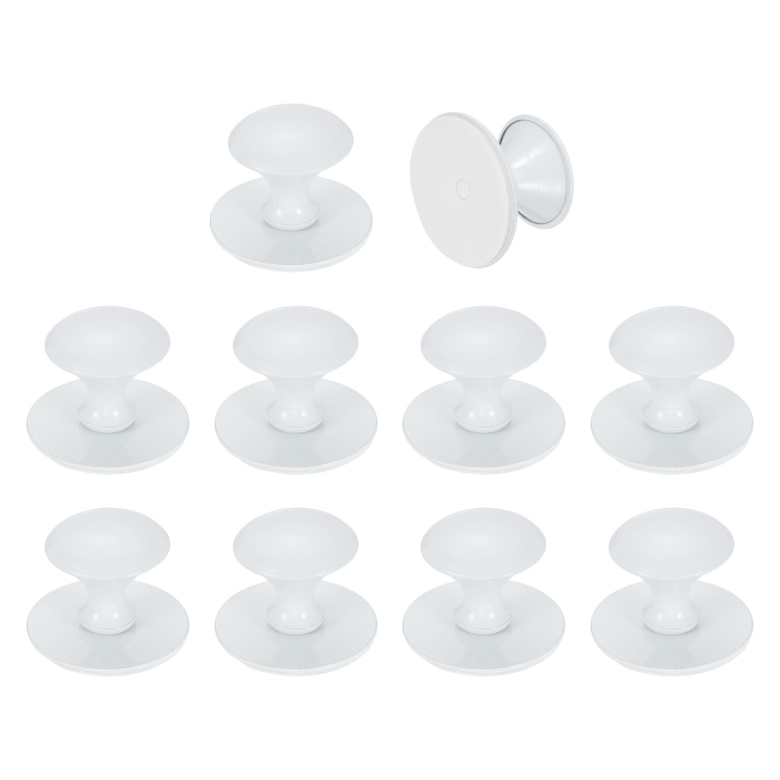 sourcing map 10 Pack Adhesive Cabinet Knobs, Stainless Steel Self-Stick Drawer Knobs, No Drilling Round Stick on Instant Handle Cabinet Pull for Wardrobe Cupboard Drawer Closet, White