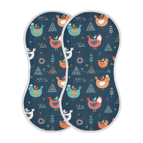 J JOYSAY Rooster Birds Dark Blue Baby Burp Cloths for Boys Girls Large 22''x11'' Cotton 4 Layer Drool Cloths for Babies Newborn one sizex2