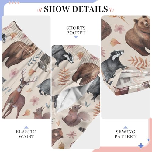 Squirrel Moose Floral Boys Long Pants Soft Trousers Elastic Waist Kids Lounge Bottoms with Pockets S-XL4