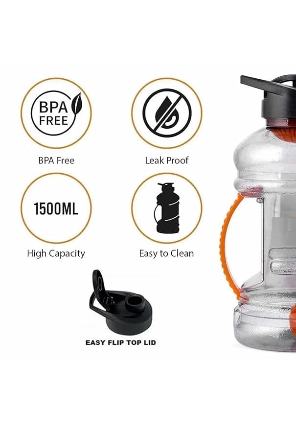 Image of Gallon Water Bottle 1.5 Litre for Gym & Sports, Gallon Bottles for Men & Women, Water Gallon 1.5 Litre Gym Water Bottle for Men, Women, Boys & Girls Gym Bottle (Plastic)