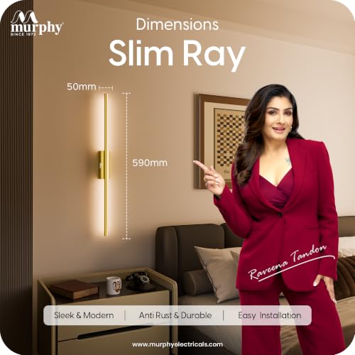 Image of Murphy Slim Ray LED Wall Light for Home Decor | 12W 3 Color Changing Wall Lamp | Warm White, Natural White & Cool White | Aluminium Body | 1200 Lumens | Gold Finish | 2 Year Warranty | Pack of 1
