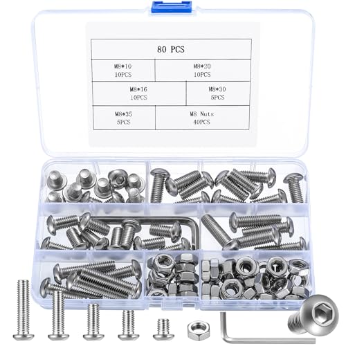 80 Stück m8 Schrauben Set, Linsenkopf Sechskantschrauben Muttern Set, Innensechskant Schrauben mit Muttern Set, Rundkopf Gewindeschrauben Set, Edelstahl Maschinenschrauben Sortiment Set 80 Stück m8 Schrauben Set, Linsenkopf Sechskantschrauben Muttern Set, Innensechskant Schrauben mit Muttern Set, Rundkopf Gewindeschrauben Set, Edelstahl Maschinenschrauben Sortiment Set